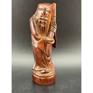 Vintage Carved Wood Figurine of Shou Xing, God of Longevity